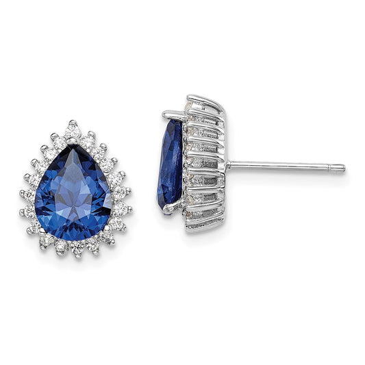 Sterling Silver Rhodium-plated Created Spinel and CZ Pear Post Earrings