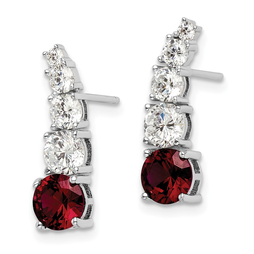 Sterling Silver Rhodium-plated Created Ruby and CZ Post Dangle Earrings