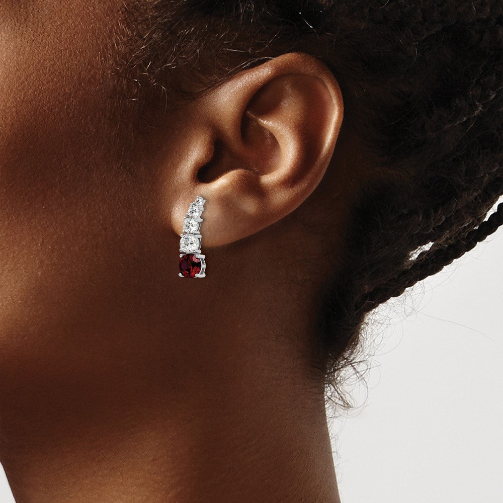 Sterling Silver Rhodium-plated Created Ruby and CZ Post Dangle Earrings