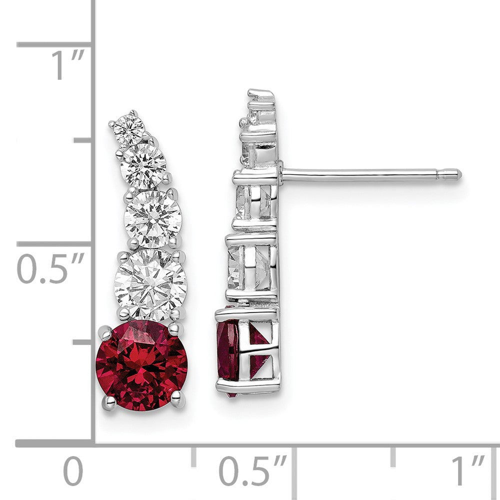 Sterling Silver Rhodium-plated Created Ruby and CZ Post Dangle Earrings