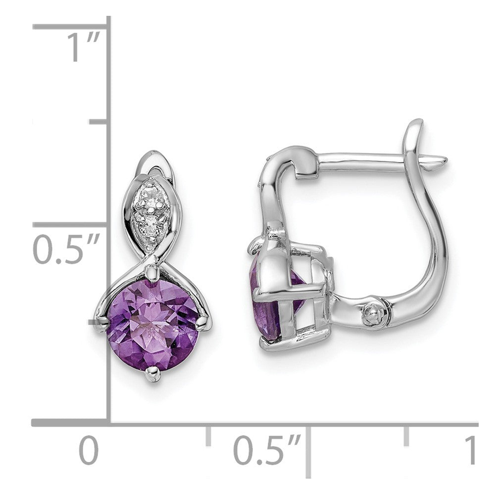 SS Rhod-plated 1.48tw Amethyst/White Topaz Hinged Earrings