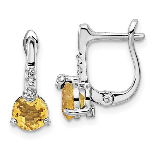 SS RH-plated 1.49t.w. Citrine/White Topaz Circle Hinged Earrings