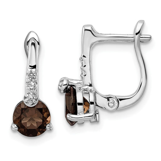 SS RH-plated 1.49t.w. Smoky Quartz/White Topaz Hinged Earrings