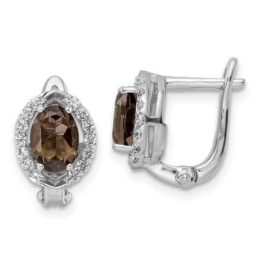 SS RH-plated 1.68t.w. Smoky Quartz/Wht Topaz Hinged Earrings