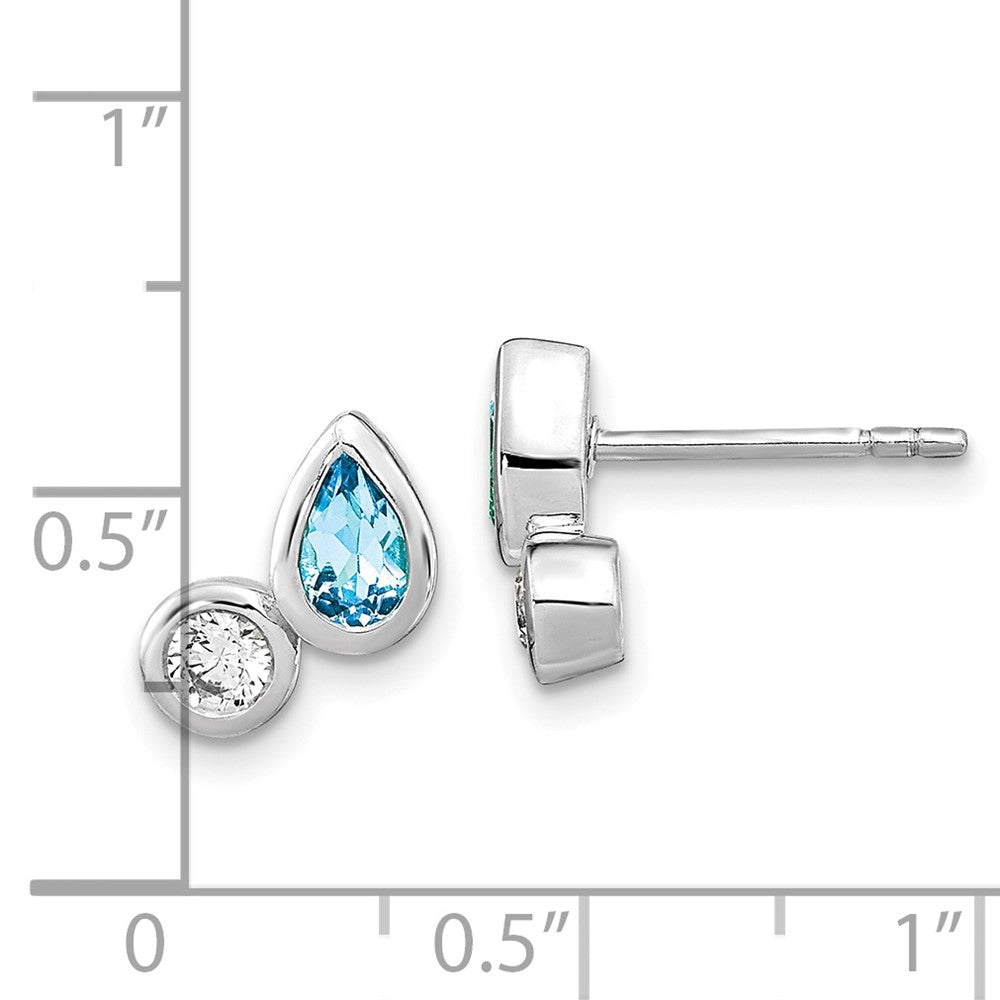 Sterling Silver Rhodium Sky Blue Topaz and CZ Post Earrings