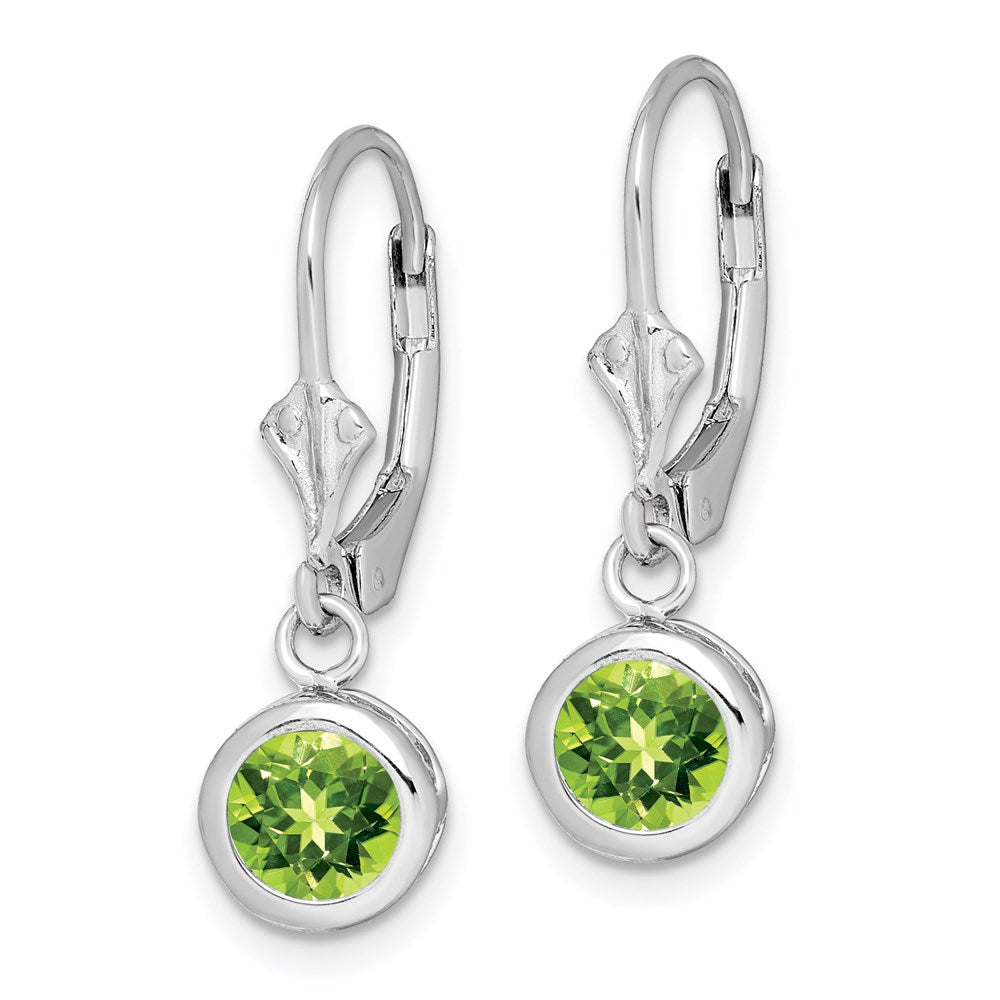 Sterling Silver Rhodium Plated 6mm Round Peridot Leverback Earrings