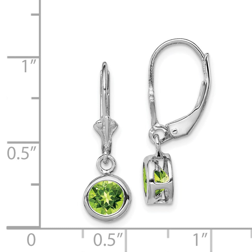 Sterling Silver Rhodium Plated 6mm Round Peridot Leverback Earrings