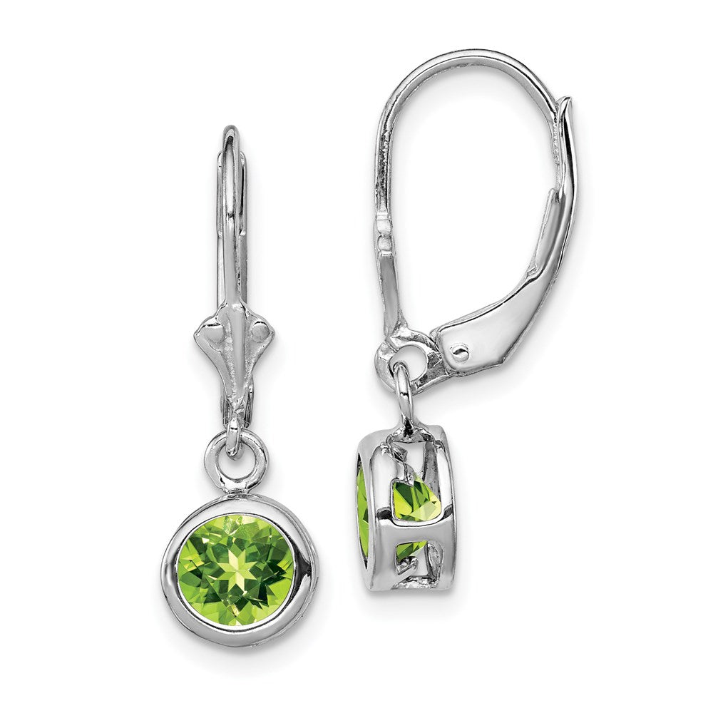 Sterling Silver Rhodium Plated 6mm Round Peridot Leverback Earrings