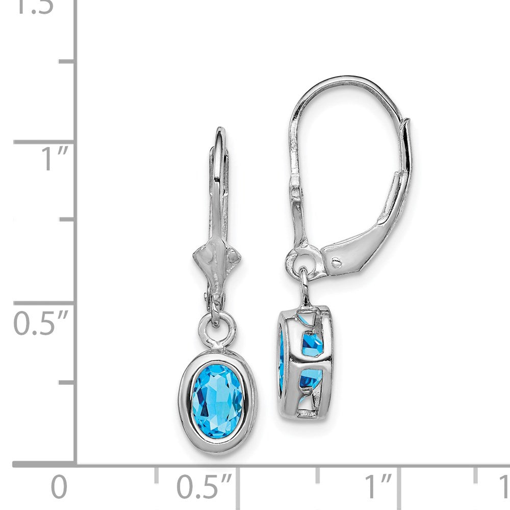 Sterling Silver Rhodium Plated 7x5mm Oval Blue Topaz Leverback Earrings