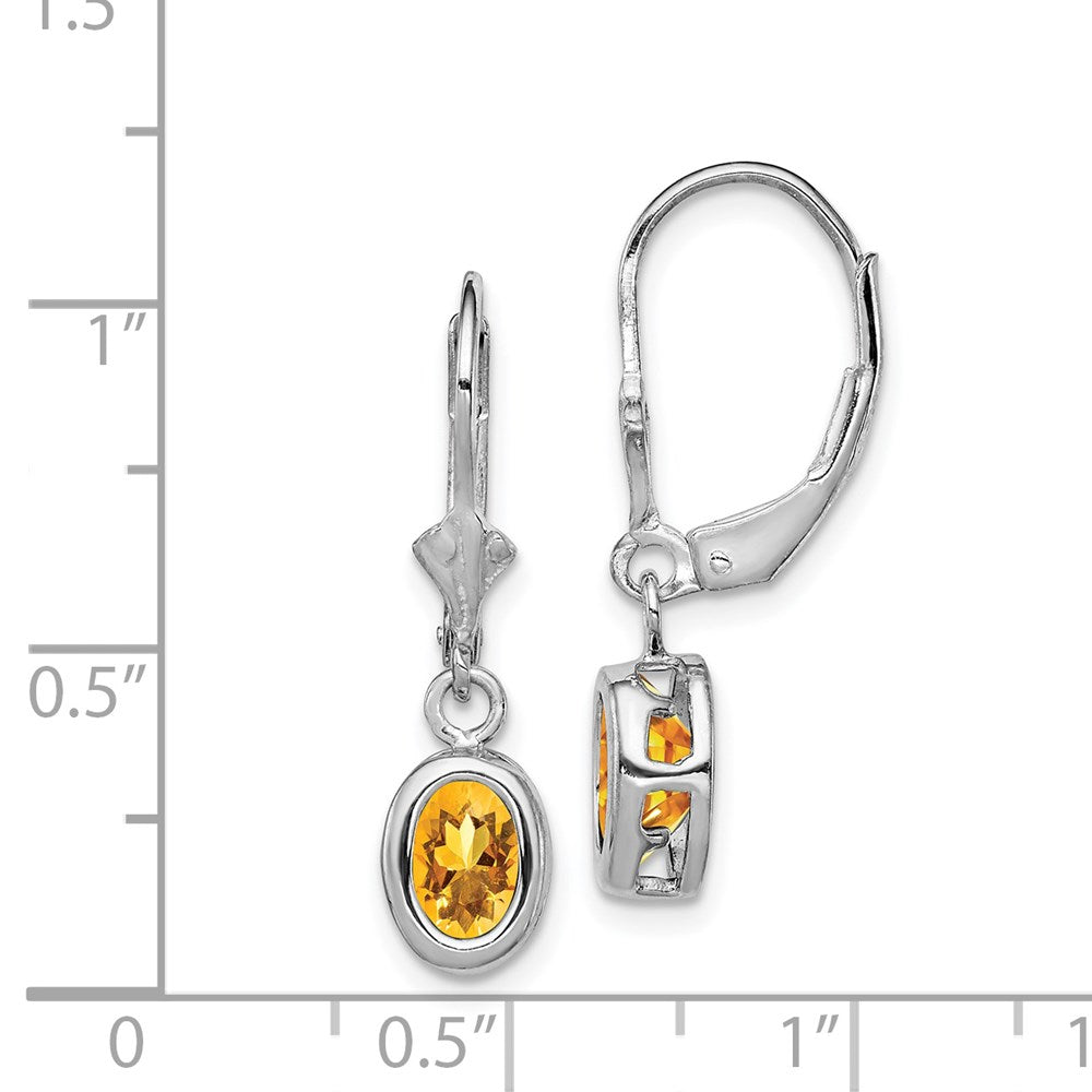 Sterling Silver Rhodium Plated 7x5mm Oval Citrine Leverback Earrings