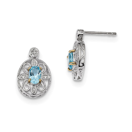 Sterling Silver & 14K Sky Blue Topaz& Diamond Earrings