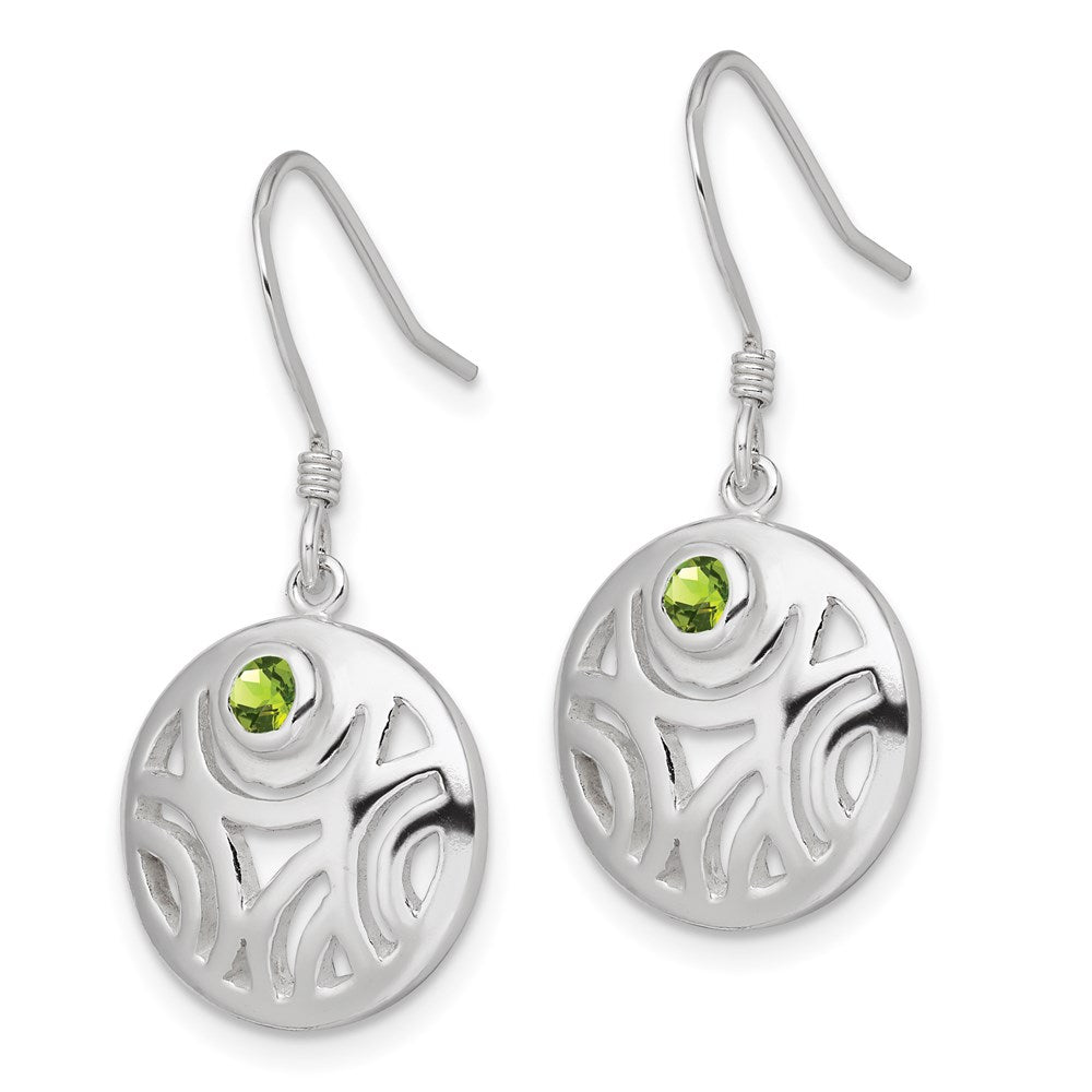 Sterling Silver Rhodium Plated Peridot Round Polished Dangle Earrings