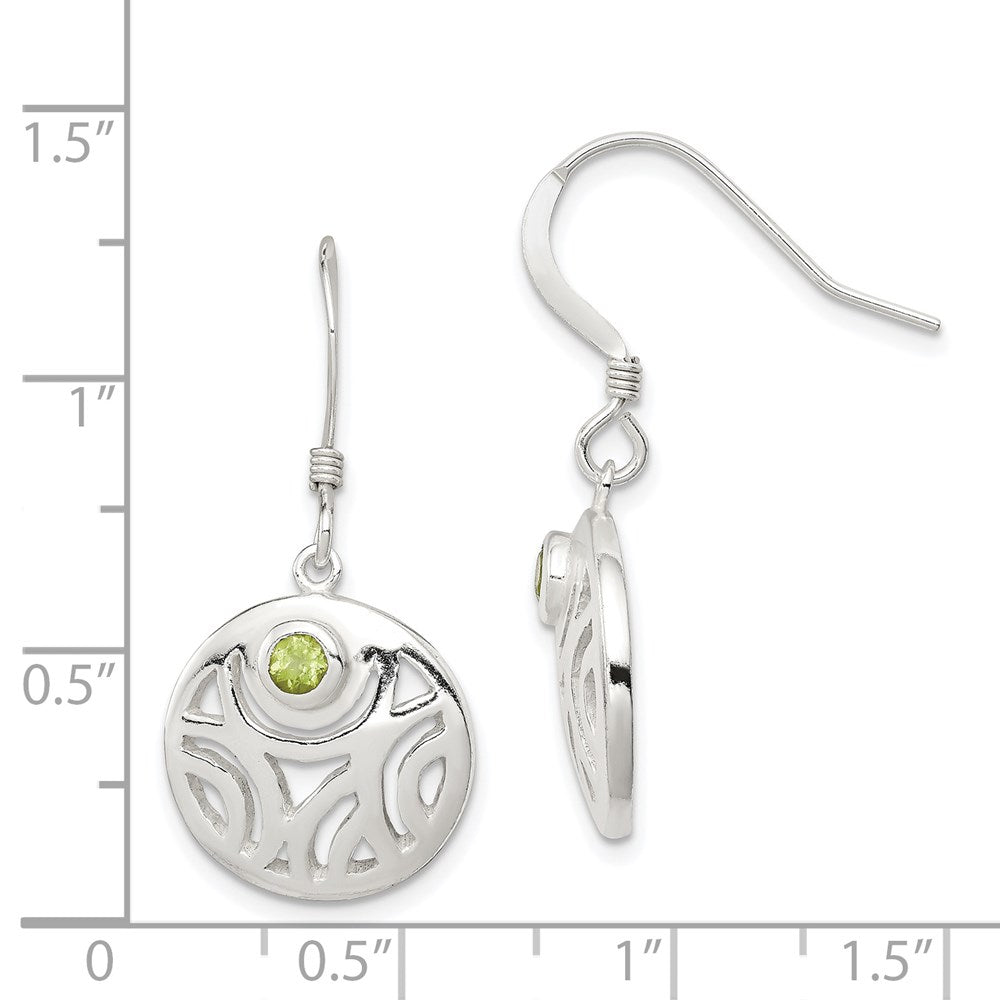 Sterling Silver Rhodium Plated Peridot Round Polished Dangle Earrings