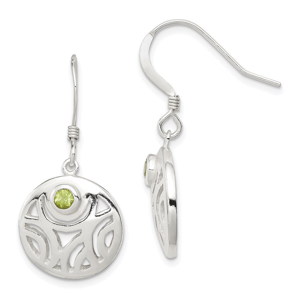 Sterling Silver Rhodium Plated Peridot Round Polished Dangle Earrings