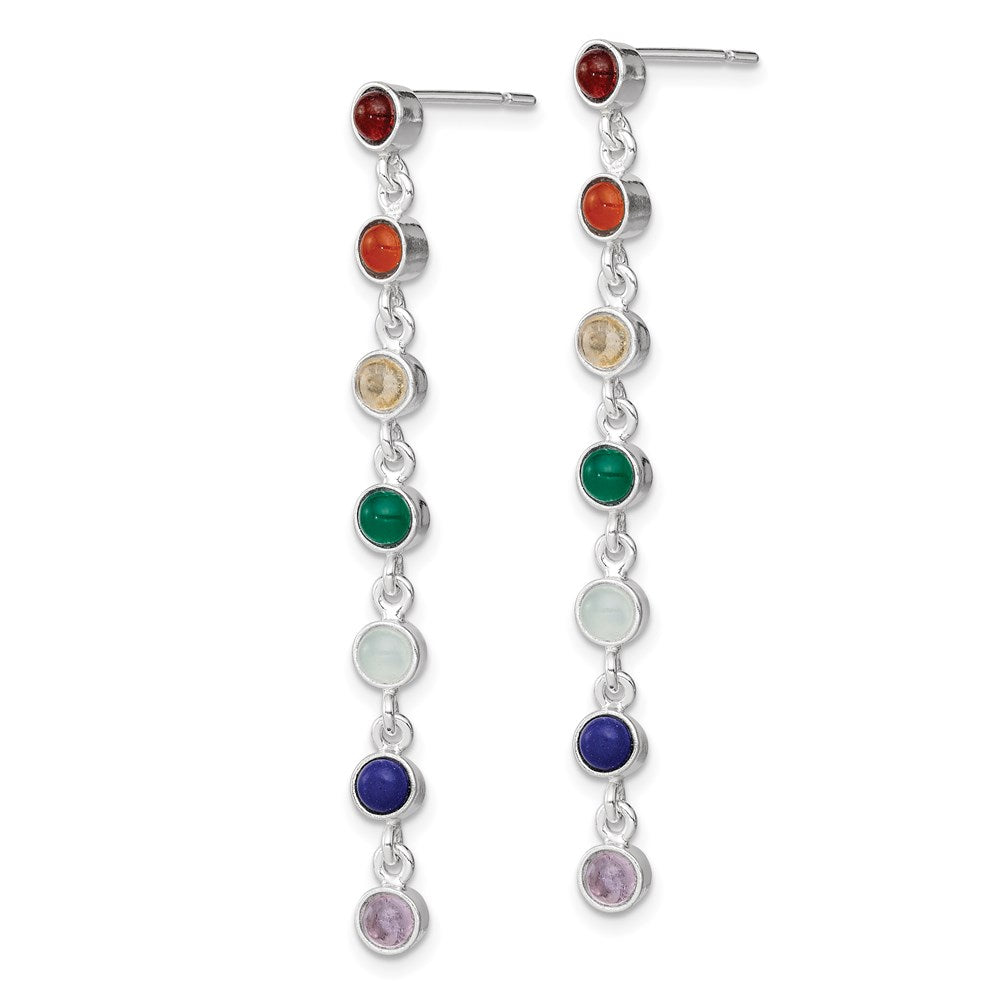 Sterling Silver Rhodium Plated Multicolor Quartz Dangle Post Earrings