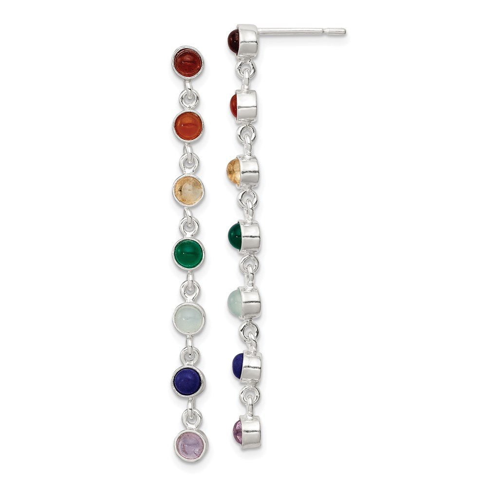 Sterling Silver Rhodium Plated Multicolor Quartz Dangle Post Earrings