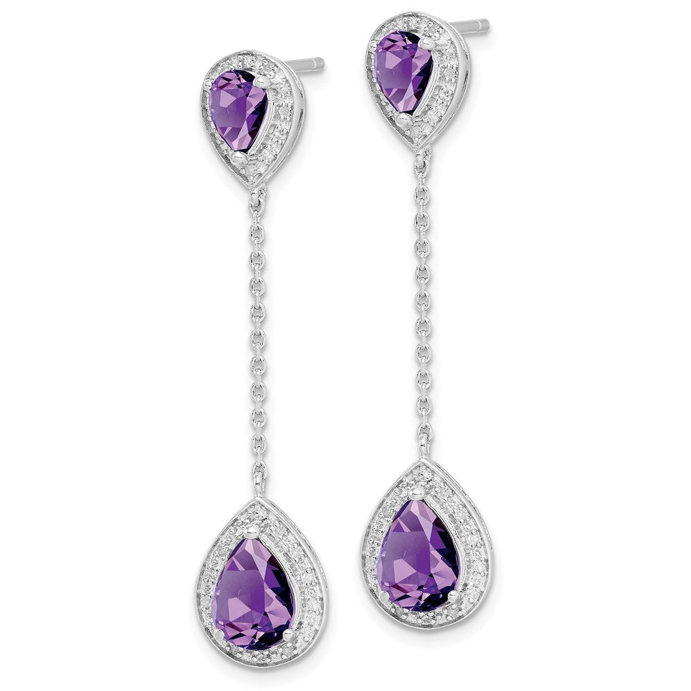 Sterling Silver Rhodium-plated Diamond and Amethyst Earring