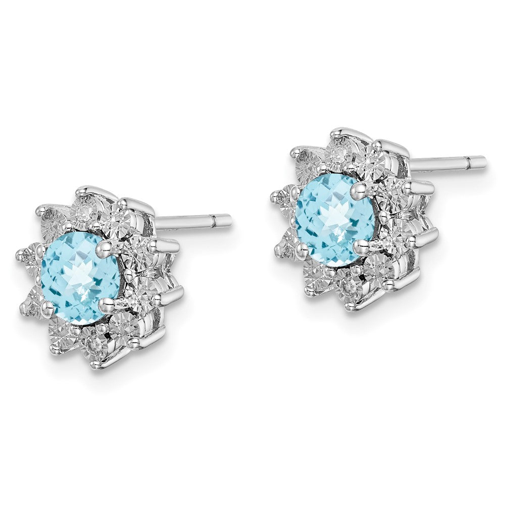 Sterling Silver Rhodium-plated Diamond & Light Swiss Blue Topaz Earring