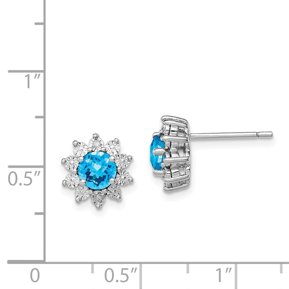 Sterling Silver Rhodium-plated Diamond & Light Swiss Blue Topaz Earring