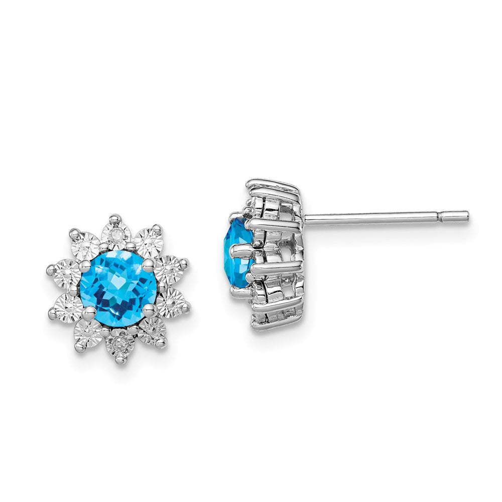 Sterling Silver Rhodium-plated Diamond & Light Swiss Blue Topaz Earring