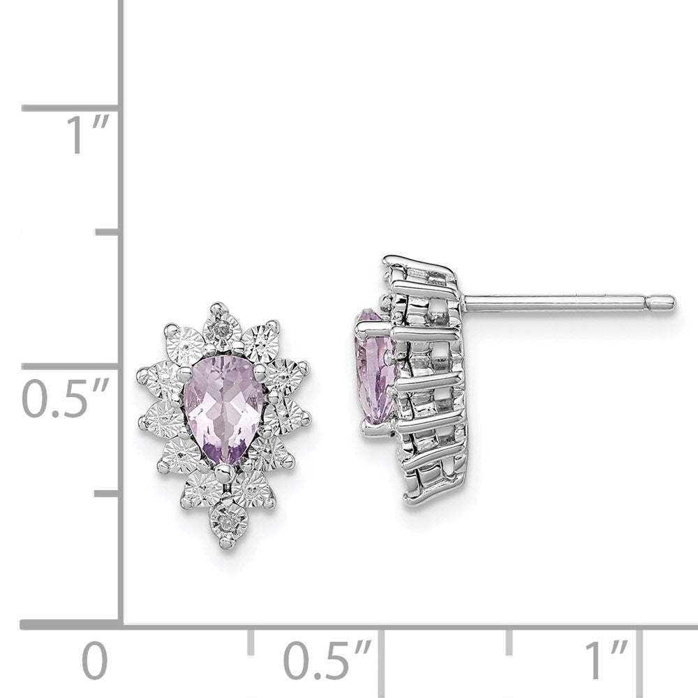 Sterling Silver Rhodium-plated Diamond & Pink Quartz Earring