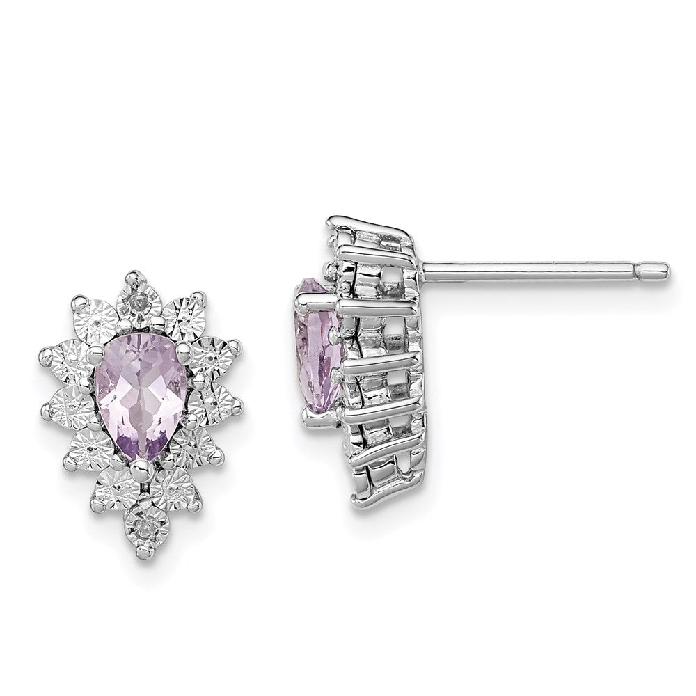 Sterling Silver Rhodium-plated Diamond & Pink Quartz Earring