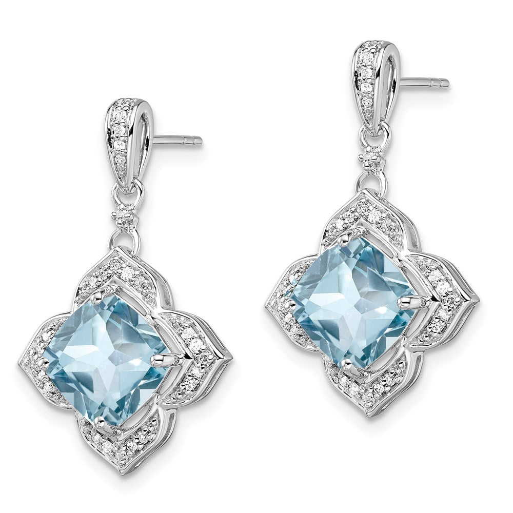 Sterling Silver Rhodium-plated Diamond & Light Swiss Blue Topaz Earrings