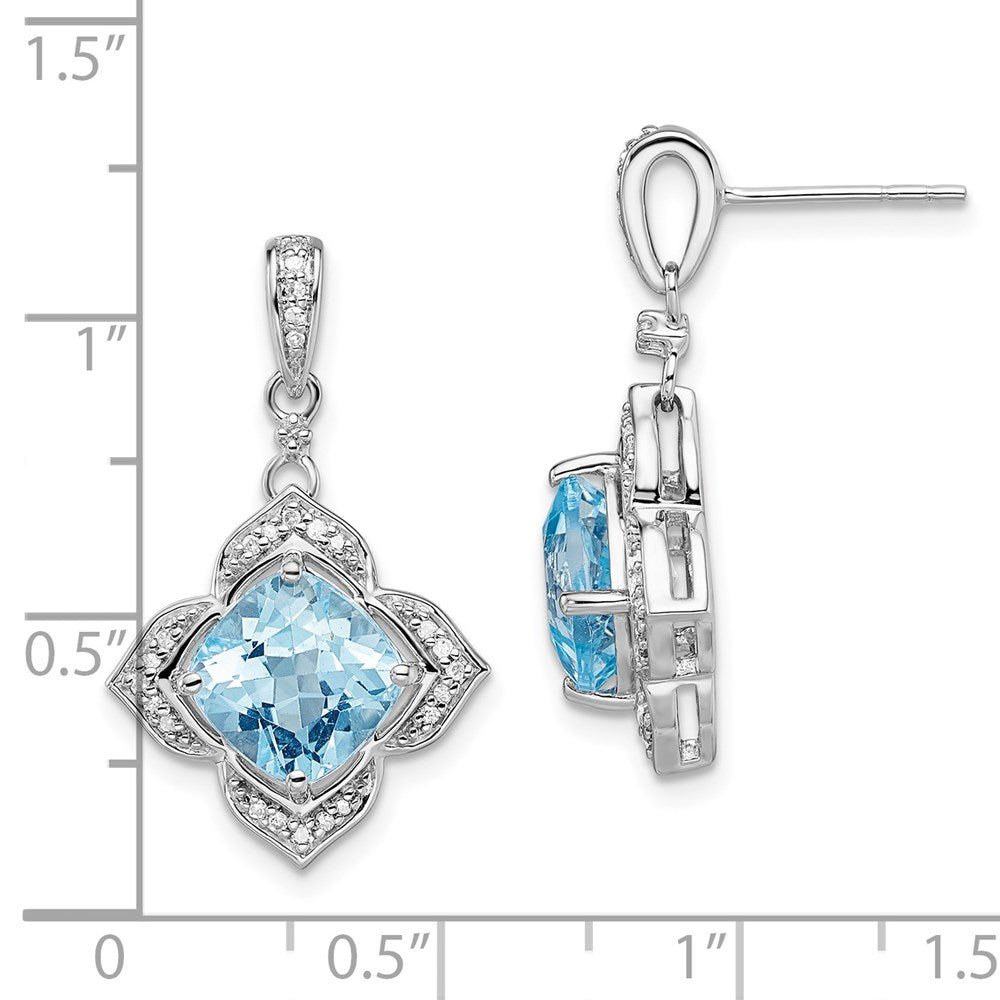 Sterling Silver Rhodium-plated Diamond & Light Swiss Blue Topaz Earrings