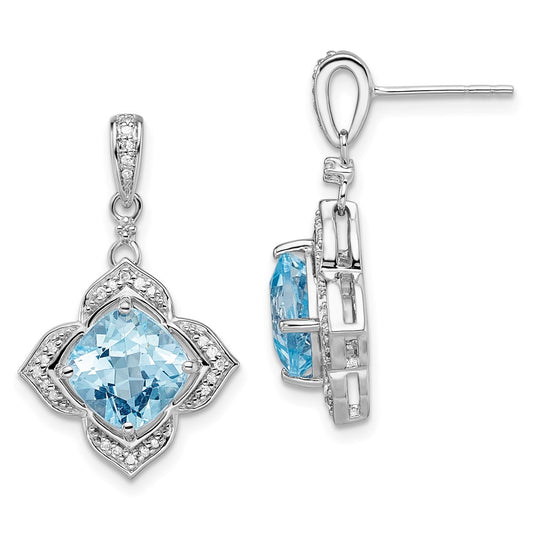 Sterling Silver Rhodium-plated Diamond & Light Swiss Blue Topaz Earrings