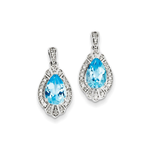 Sterling Silver Diamond & Light Swiss Blue Topaz Earrings