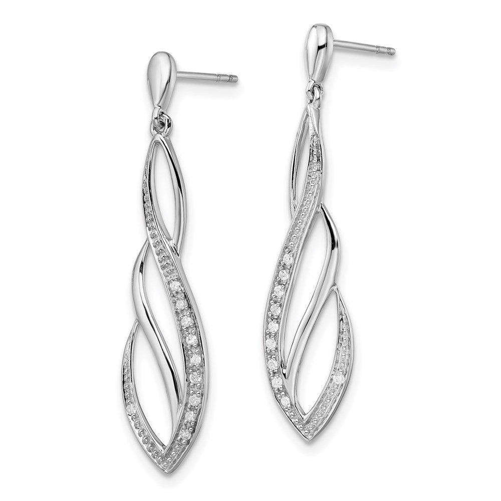 Sterling Silver Rhodium Diamond Dangle Post Earrings