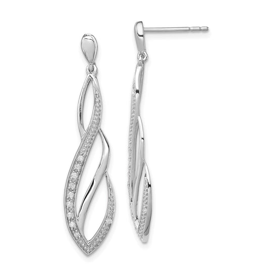 Sterling Silver Rhodium Diamond Dangle Post Earrings