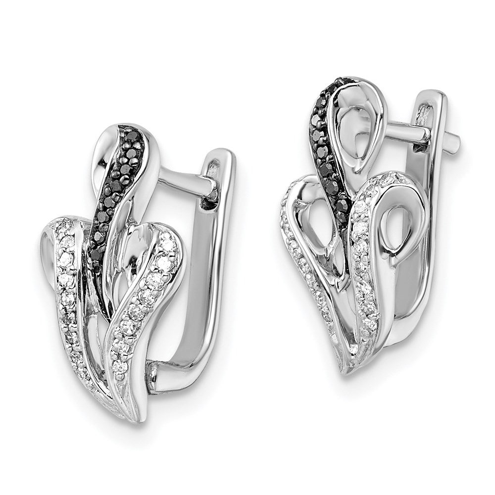 White Night Sterling Silver Rhodium-plated Black and White Diamond Hinged Back Post Earrings