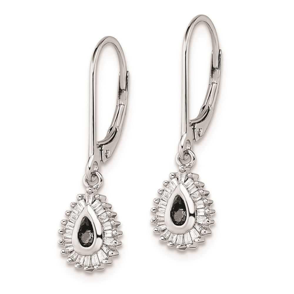 White Night Sterling Silver Rhodium-plated Black and White Diamond Dangle Leverback Earrings