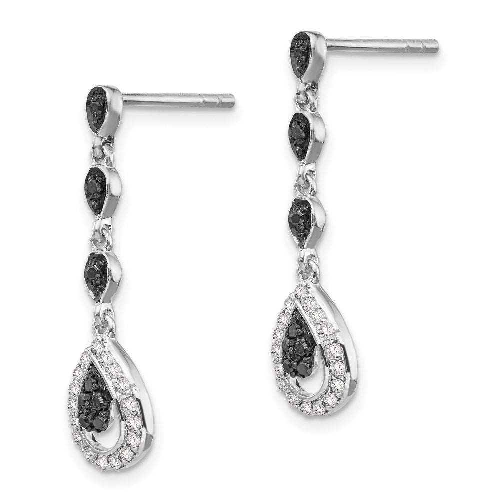 White Night Sterling Silver Rhodium-plated Black and White Diamond Teardrop Post Dangle Earrings