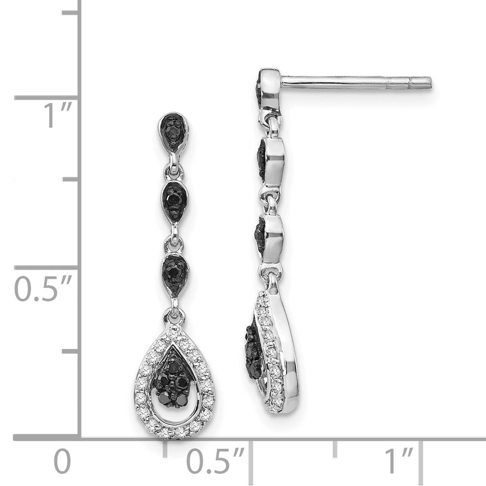 White Night Sterling Silver Rhodium-plated Black and White Diamond Teardrop Post Dangle Earrings