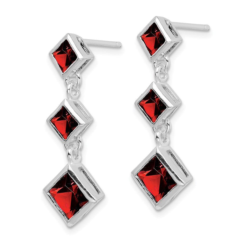 Sterling Silver Rhodium-plated Polished Garnet Post Dangle Earrings