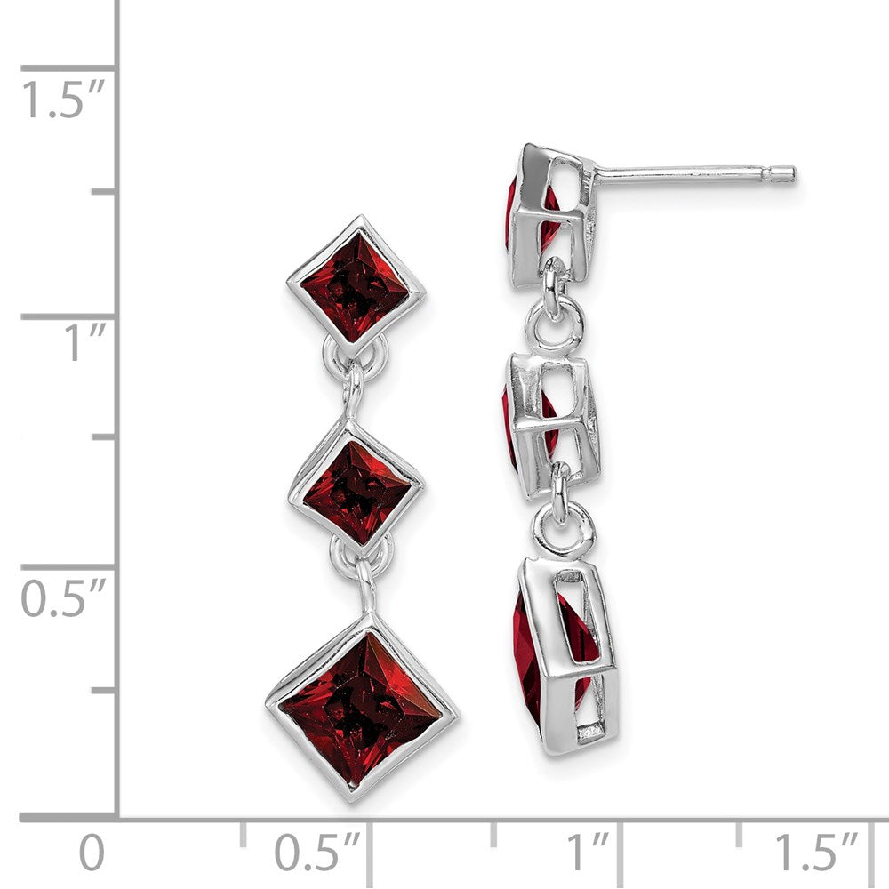 Sterling Silver Rhodium-plated Polished Garnet Post Dangle Earrings