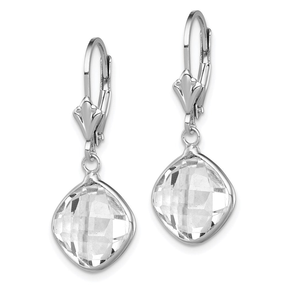 Sterling Silver Rhodium-plated White Topaz Dangle Lever Back Earrings