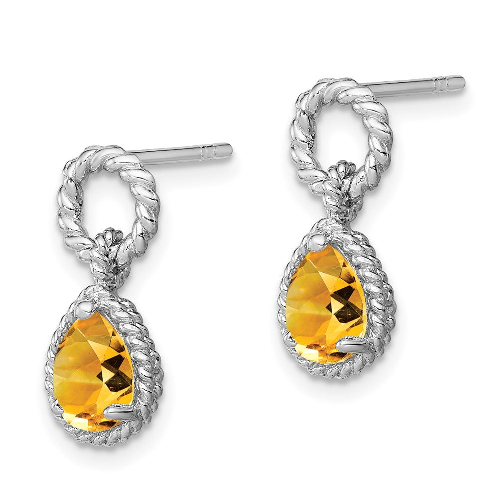 Sterling Silver Rhodium Citrine Pear Twisted Post Earrings