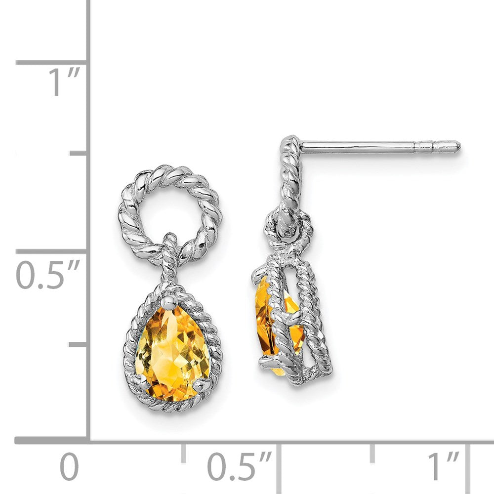 Sterling Silver Rhodium Citrine Pear Twisted Post Earrings