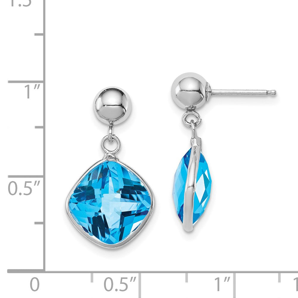 Sterling Silver Rhodium-plated Blue Topaz Dangle Post Earrings