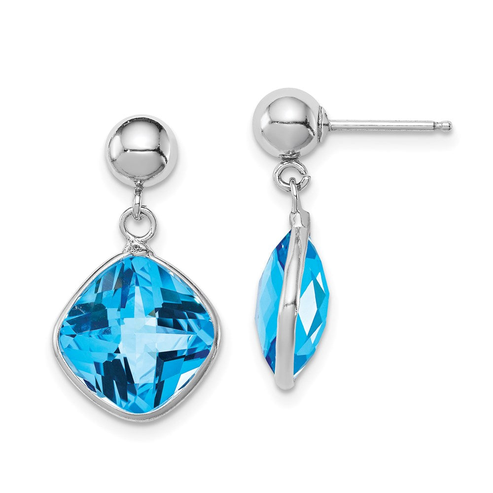 Sterling Silver Rhodium-plated Blue Topaz Dangle Post Earrings