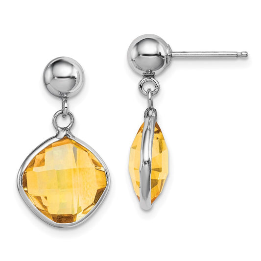 Sterling Silver Rhodium-plated Citrine Dangle Post Earrings