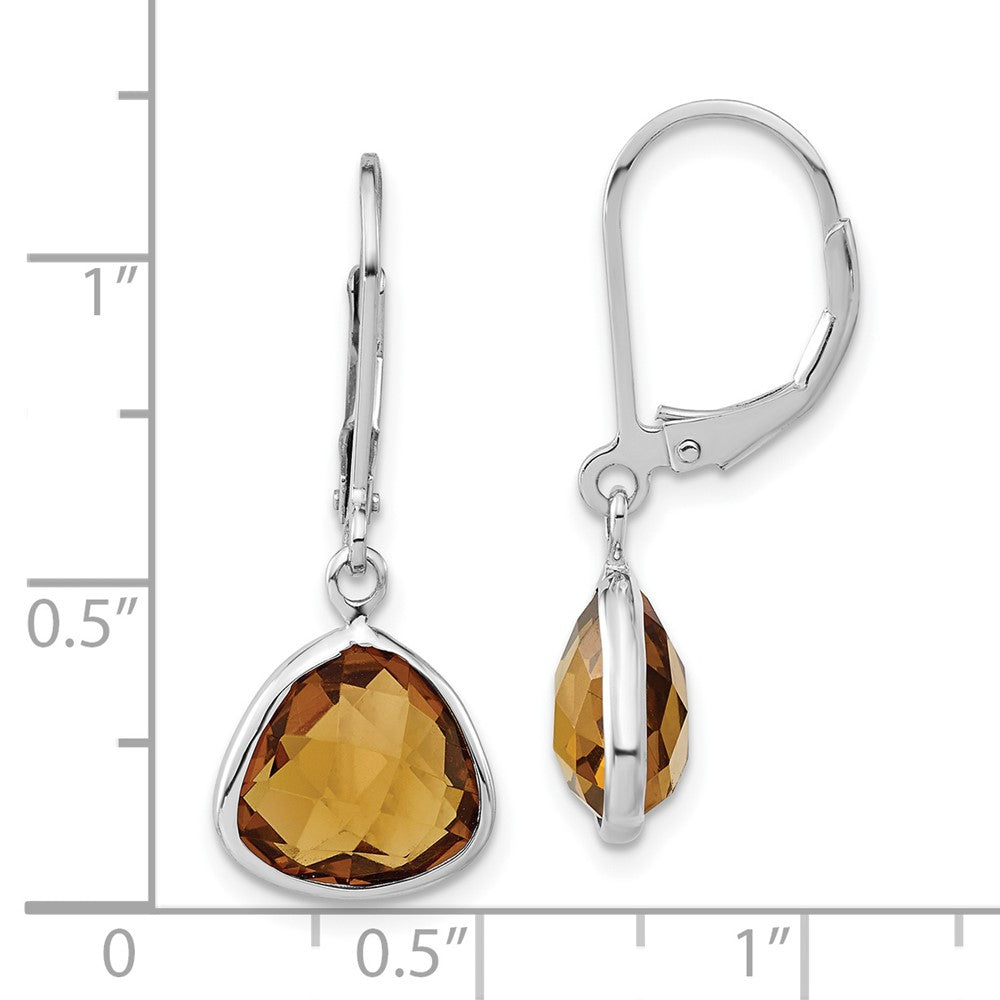 Sterling Silver Polished Trillion Whiskey Quartz Leverback Dangle Earrings