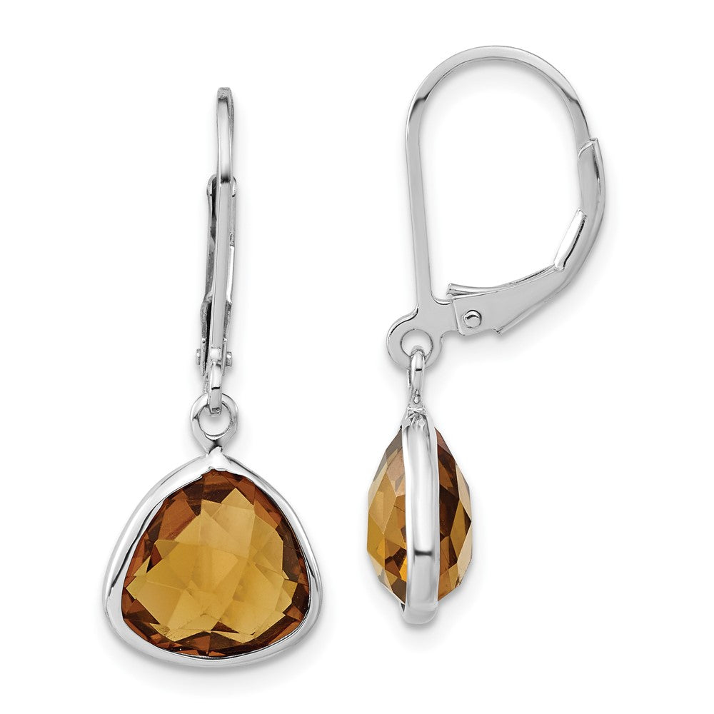 Sterling Silver Polished Trillion Whiskey Quartz Leverback Dangle Earrings