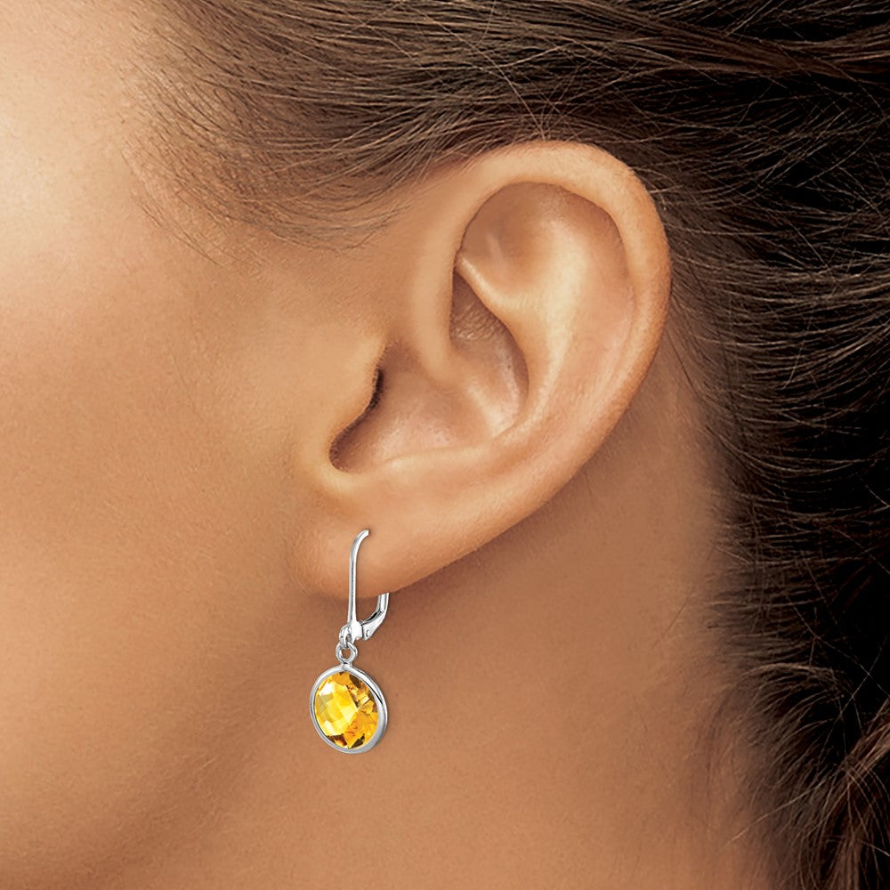 Sterling Silver Rhodium-plated Citrine Earrings