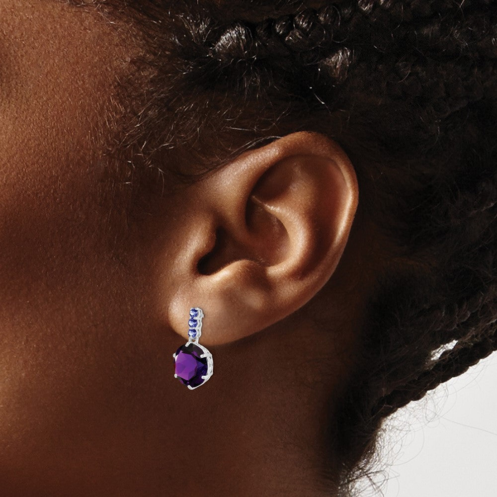 Sterling Silver Rhodium-plated Amethyst and Tanzanite Earrings