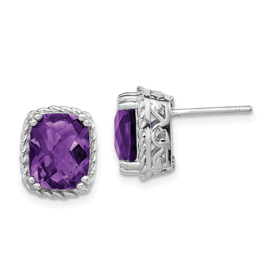 Sterling Silver Rhodium-plated Amethyst Earrings