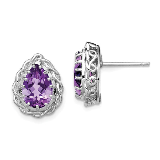 Sterling Silver Rhodium-plated Amethyst Earrings